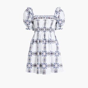 Hill House White Mini Dress with Blue and Purple Floral Medallions